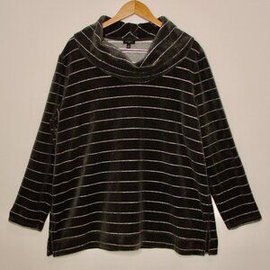 Talbots Gray Velvet Tunic Top Luxe Cowl Neck Silver Metallic Stripe Plus Size 2X